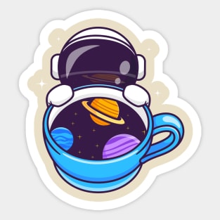 Cute Astronaut With Coffee Space Cup Cartoon Sticker